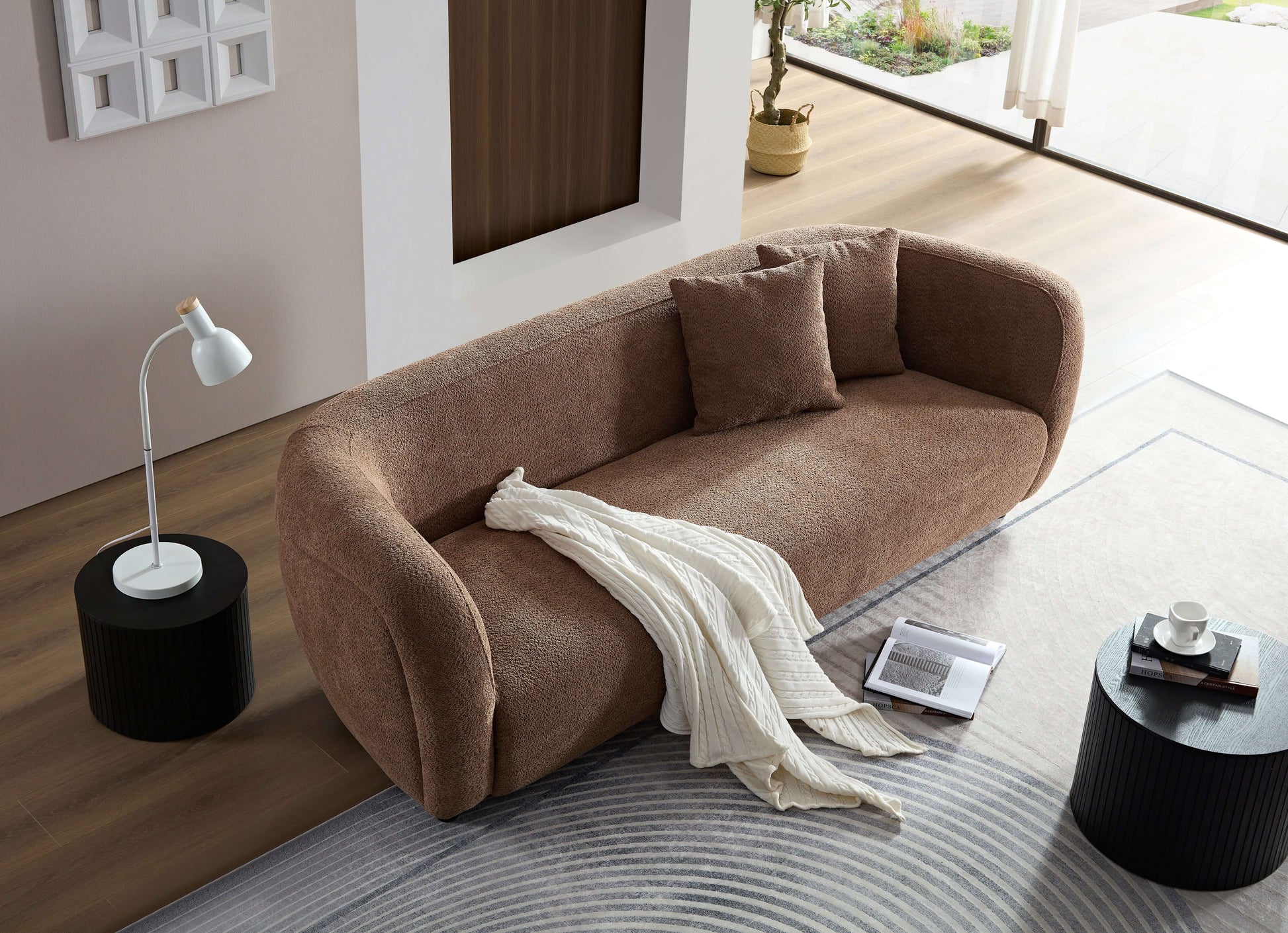 Modern Deep Seat Sofa, Plush Upholstered Couch, Camel