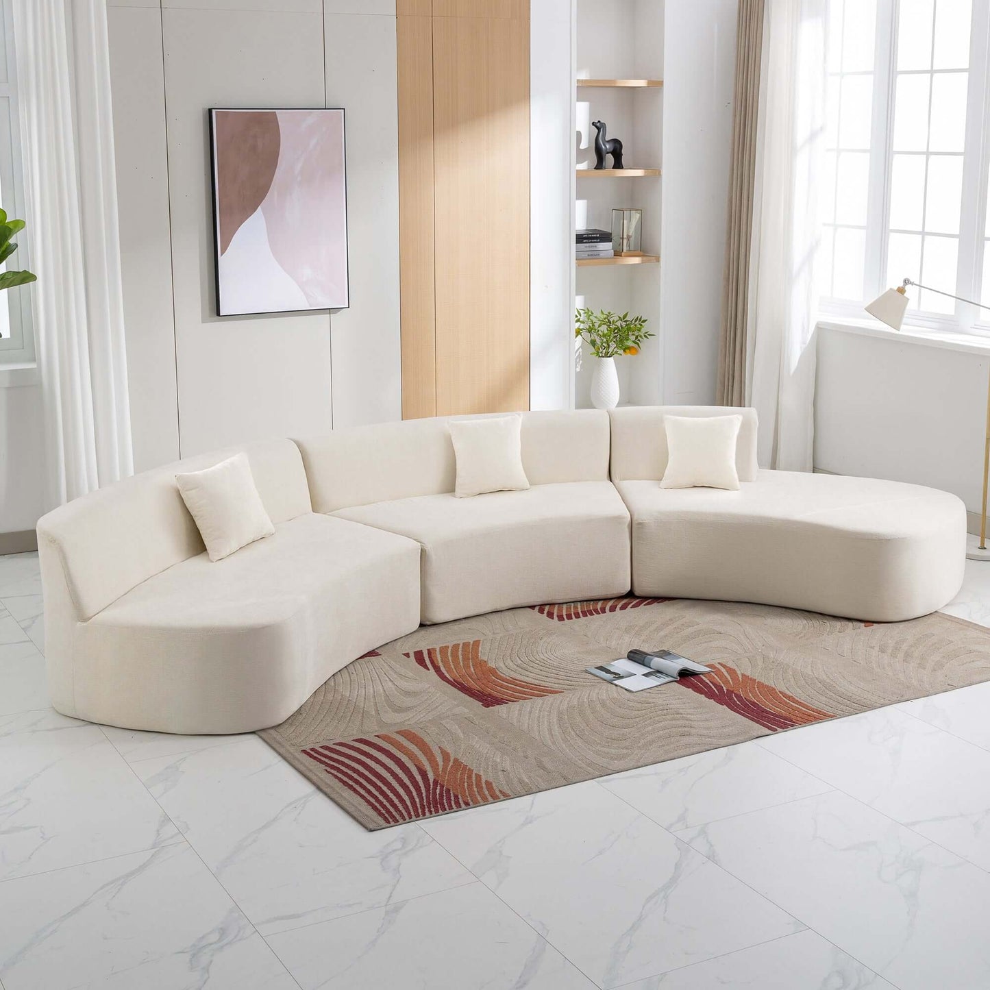 Curved Sofa, Modern Large Sectional Couch - Beige