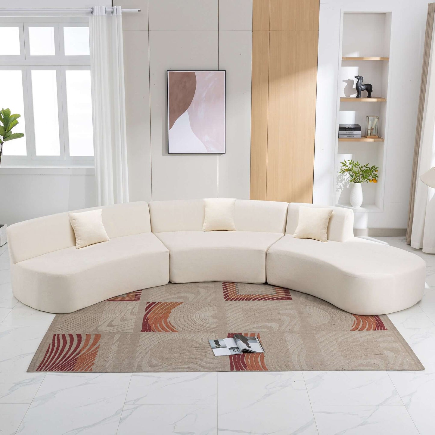 Curved Sofa, Modern Large Sectional Couch - Beige