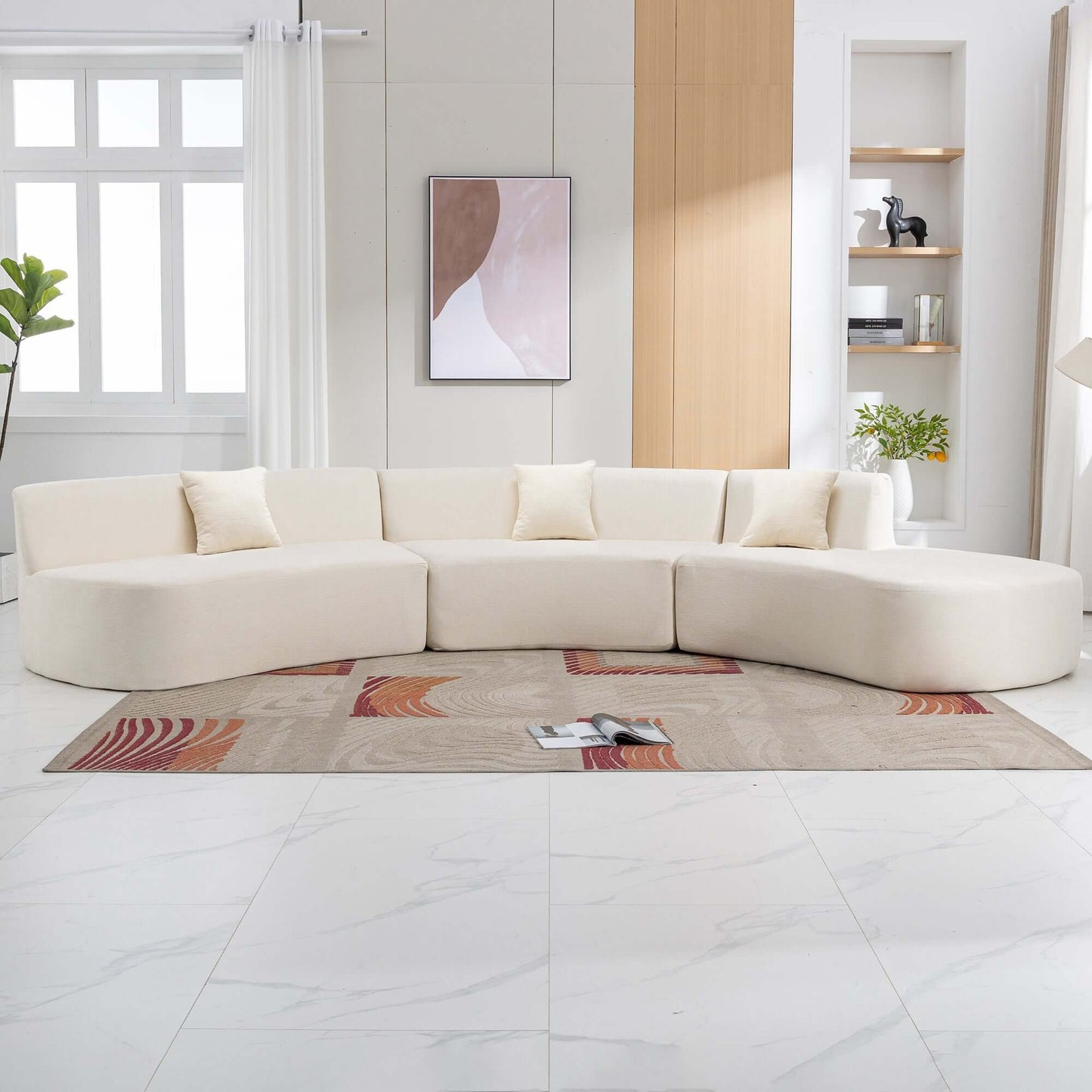 Curved Sofa, Modern Large Sectional Couch - Beige