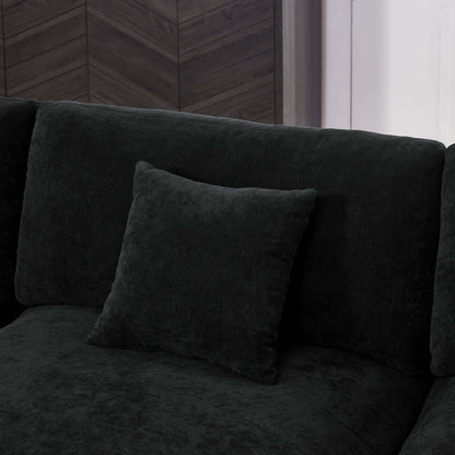 Sofa L Shape, Corner Sectional Couch with Ottoman, Black