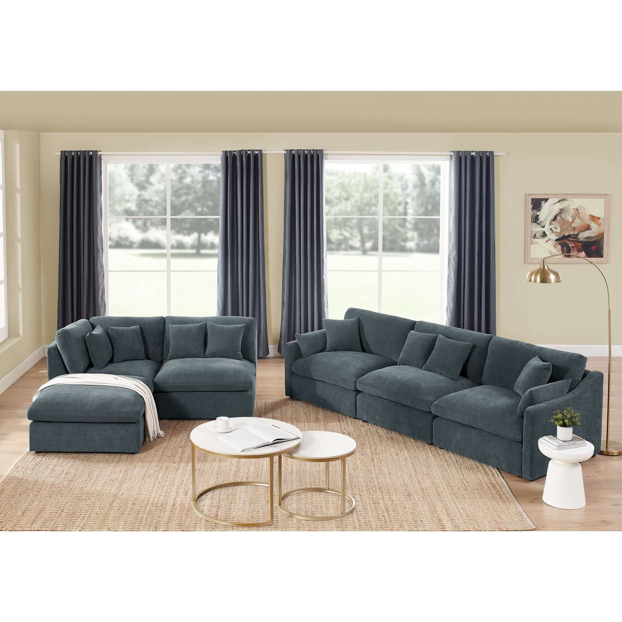 Sofa L Shape, Corner Sectional Couch with Ottoman, Gray