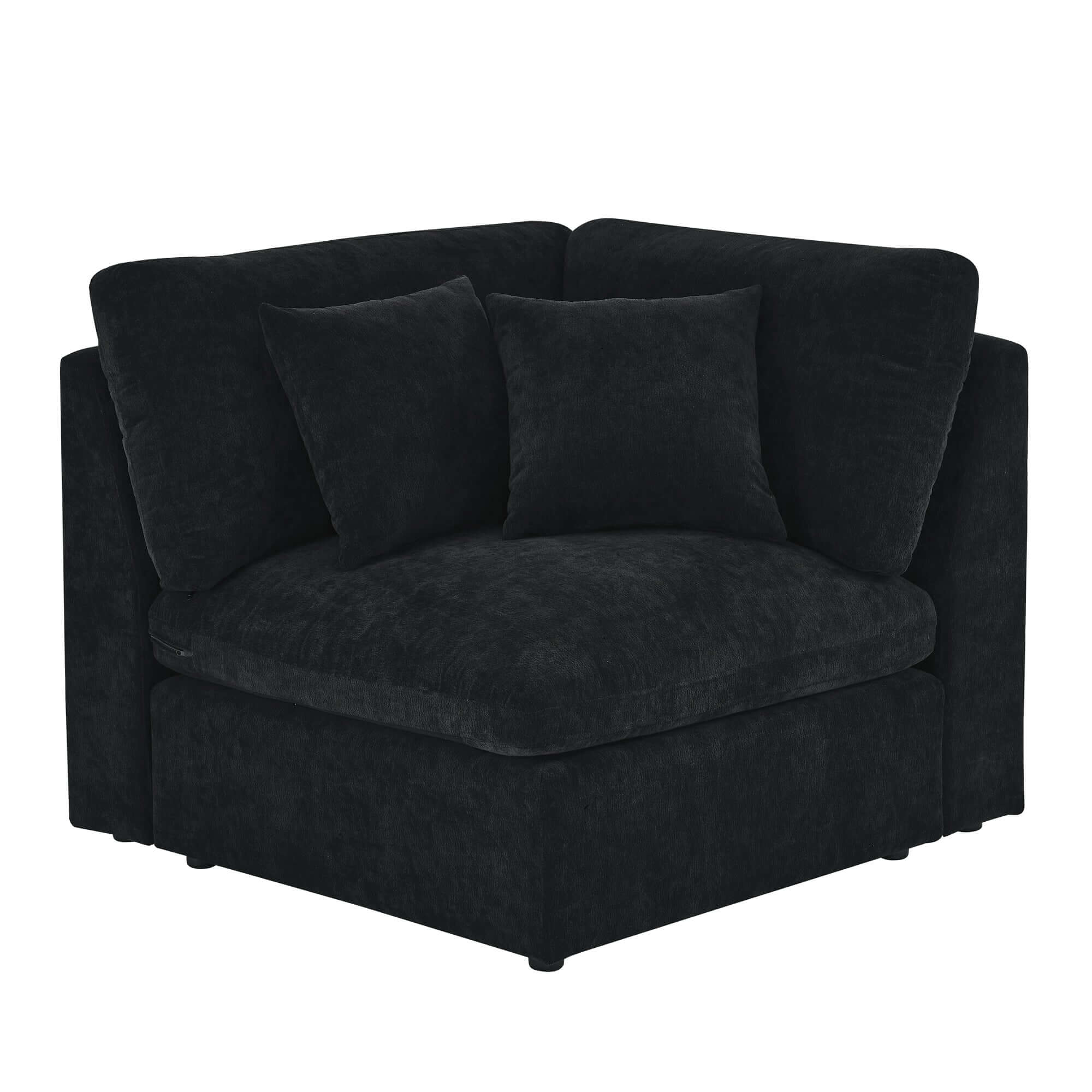 Sofa L Shape, Corner Sectional Couch with Ottoman, Black