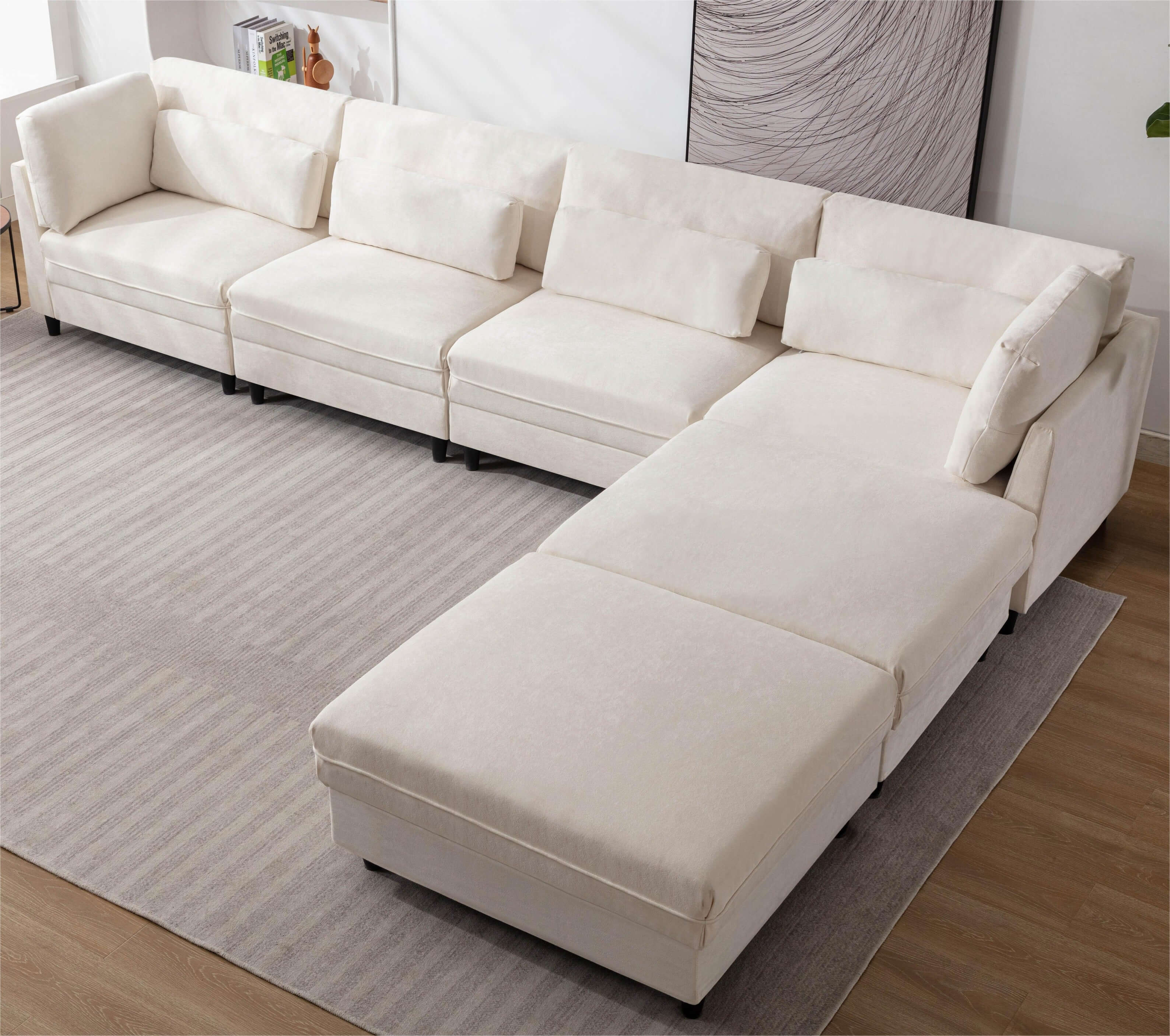 U Shaped Sectional, Sofa with Chaise Lounge - White