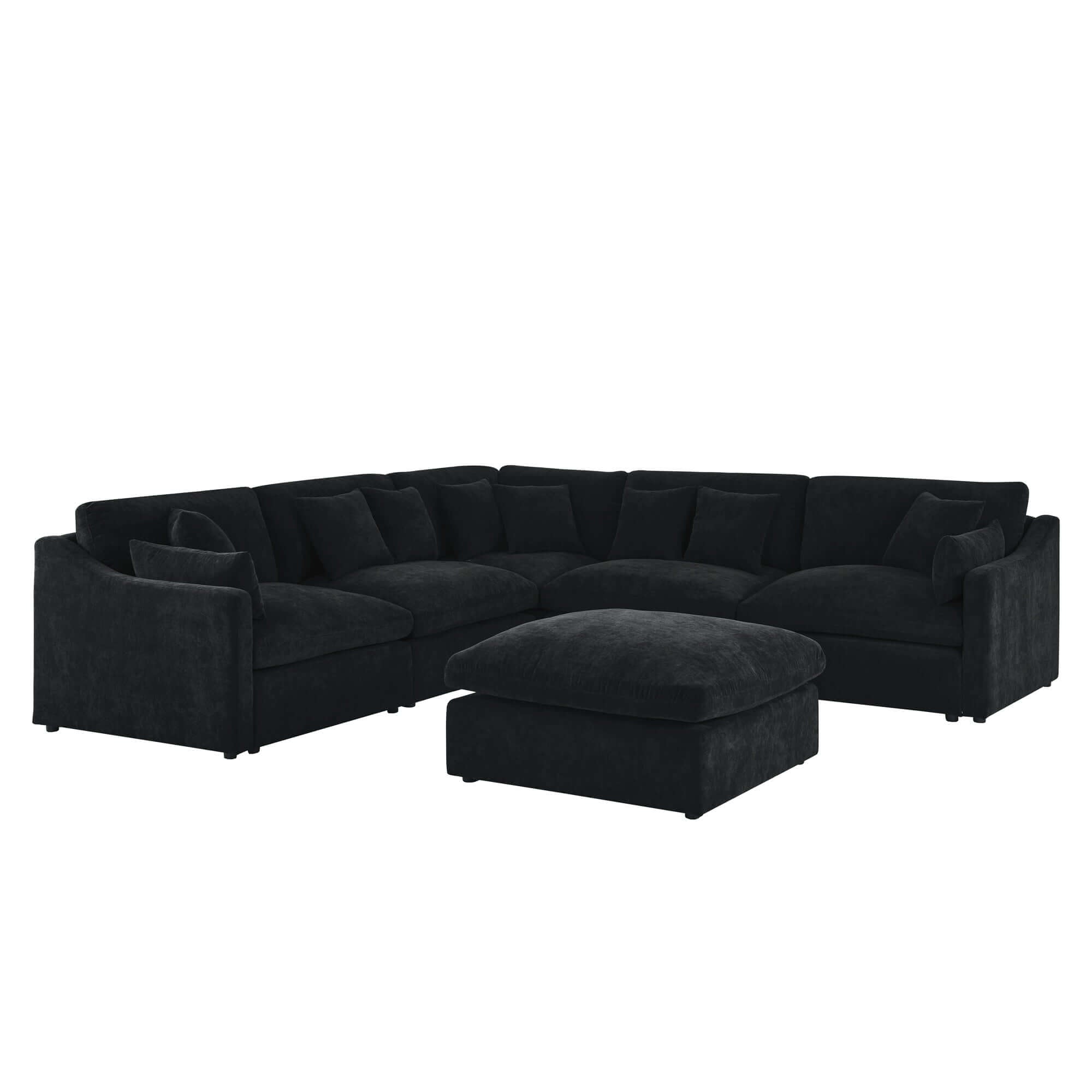 Sofa L Shape, Corner Sectional Couch with Ottoman, Black