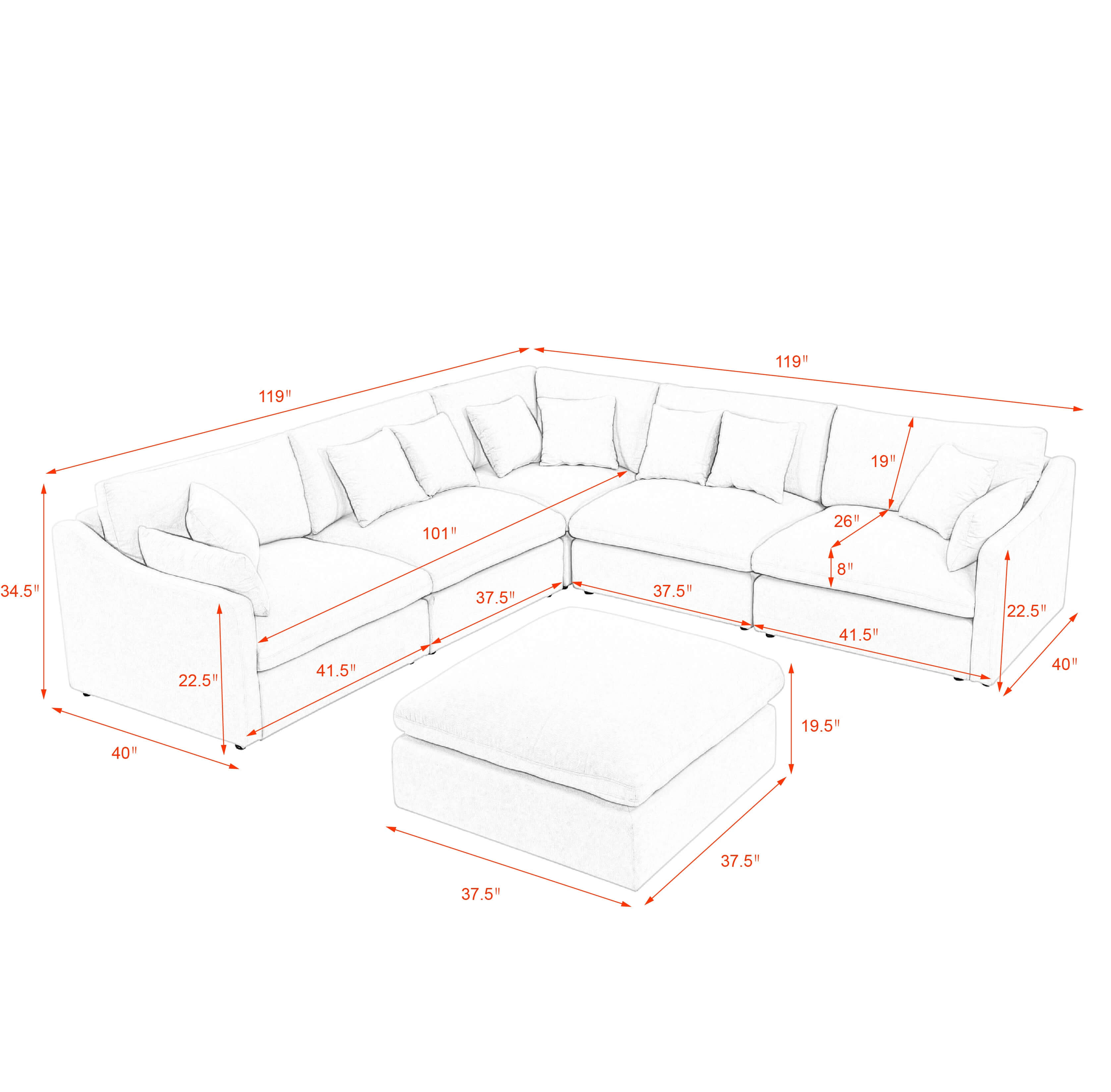 Sofa L Shape, Corner Sectional Couch with Ottoman, Black