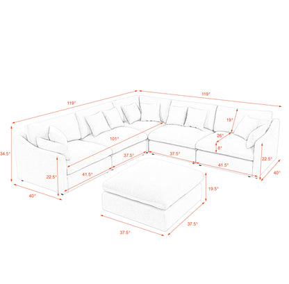 Sofa L Shape, Corner Sectional Couch with Ottoman, Black
