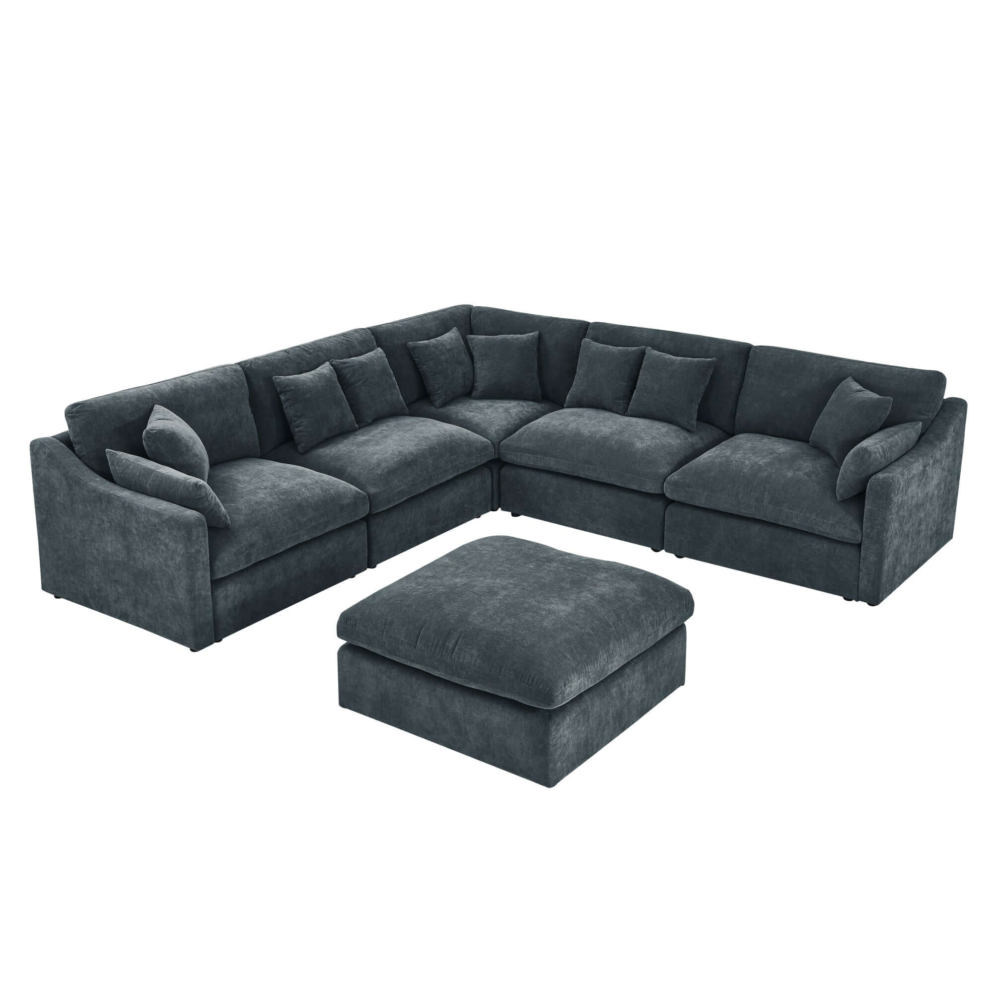 Sofa L Shape, Corner Sectional Couch with Ottoman, Gray