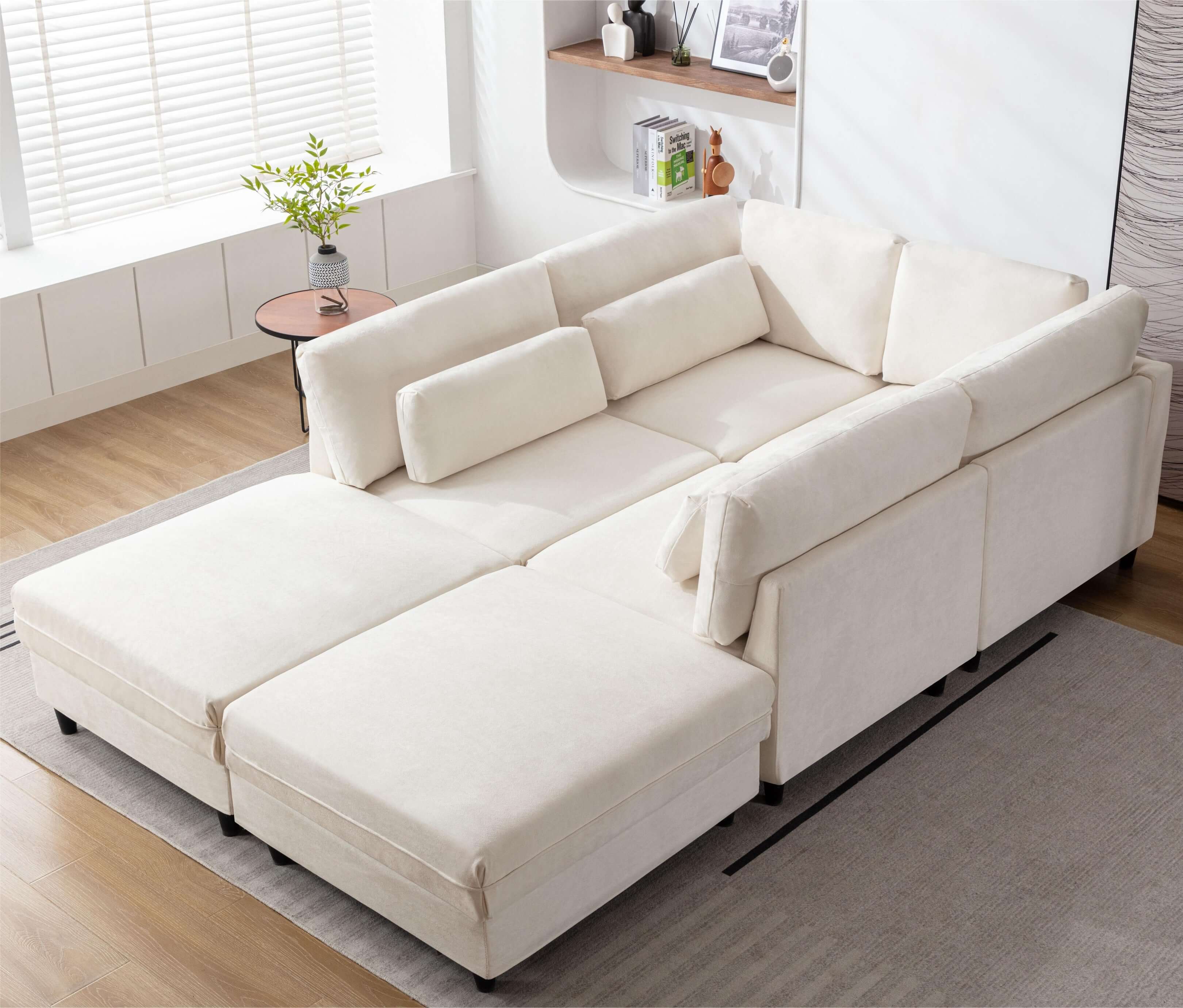 U Shaped Sectional, Sofa with Chaise Lounge - White