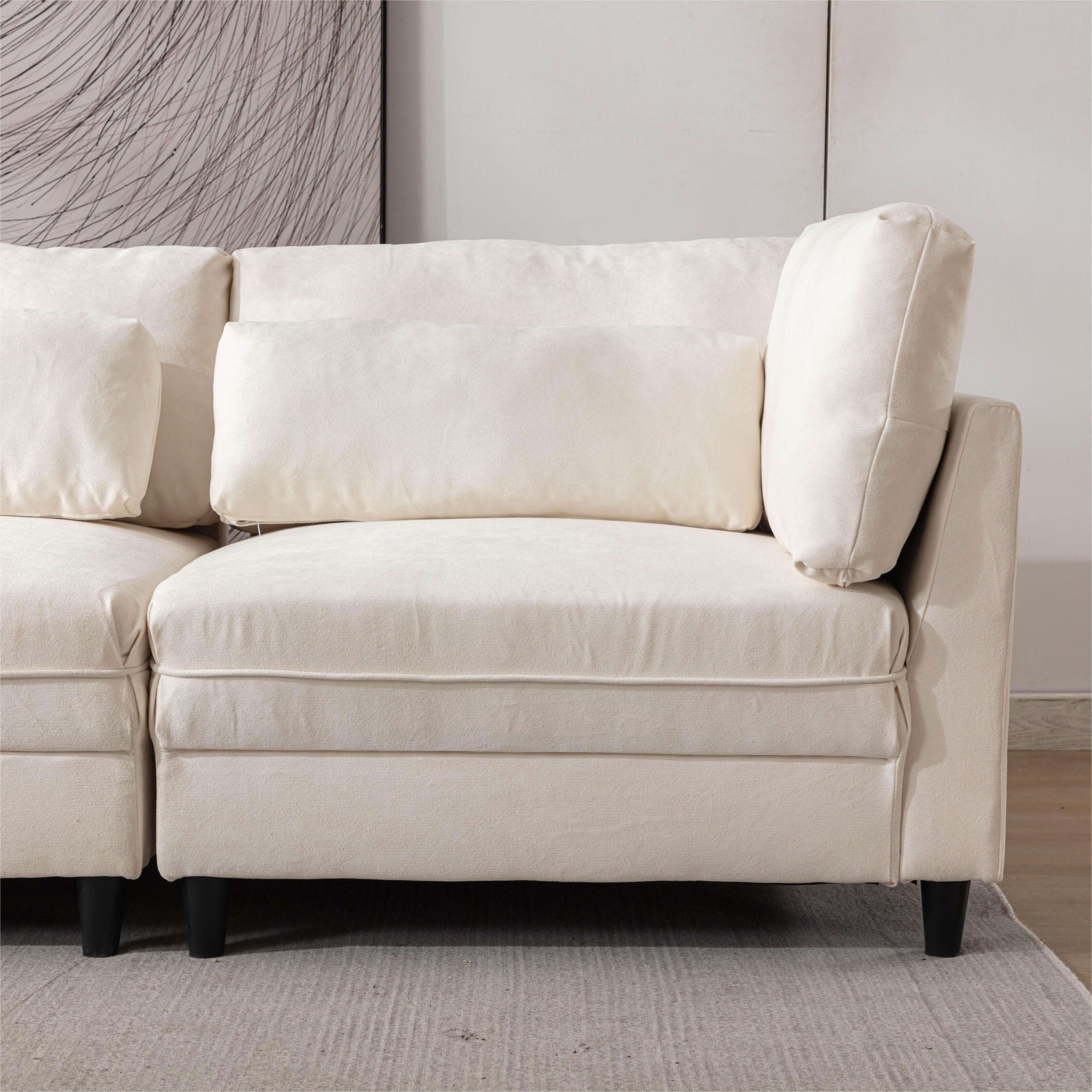 U Shaped Sectional, Sofa with Chaise Lounge - White