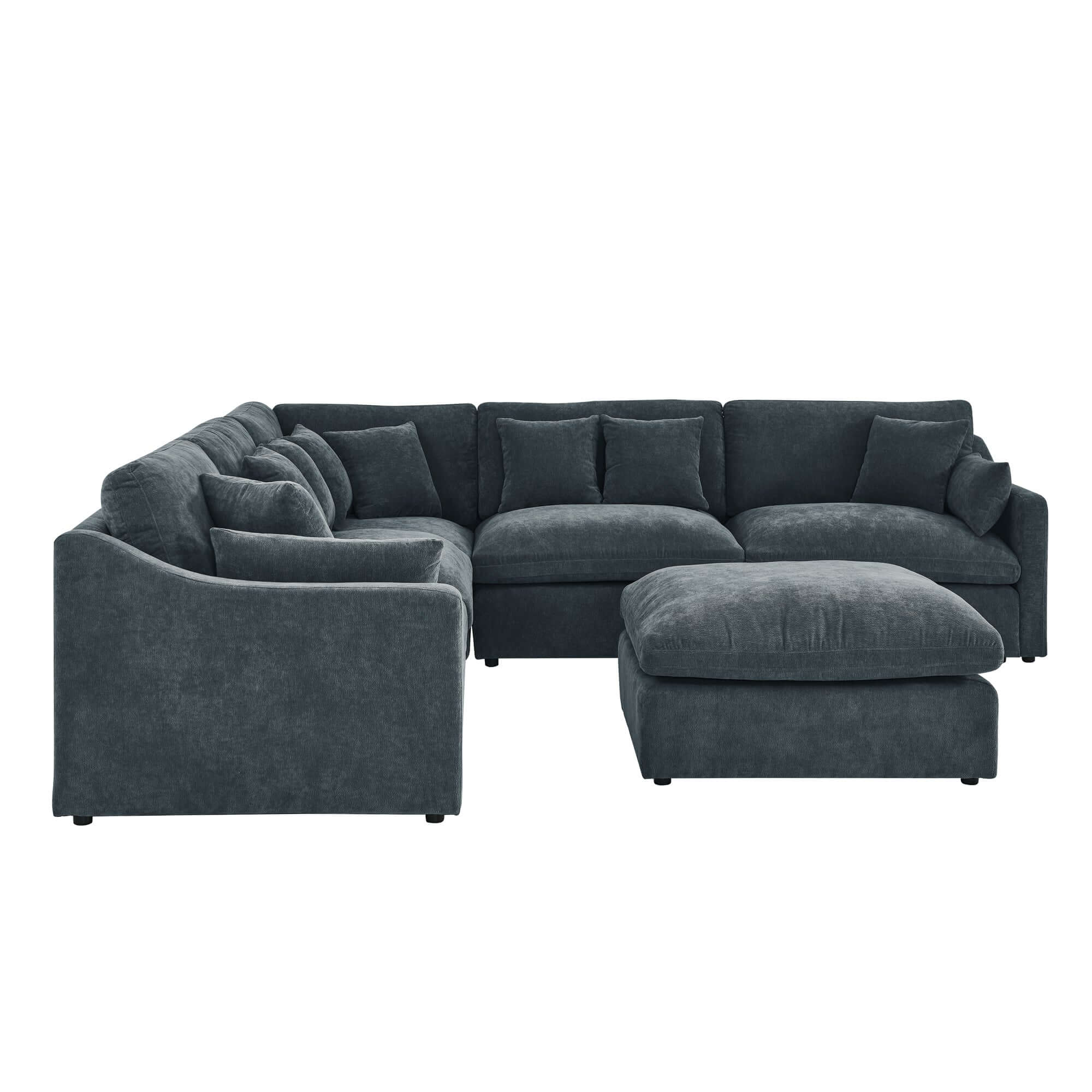 Sofa L Shape, Corner Sectional Couch with Ottoman, Gray