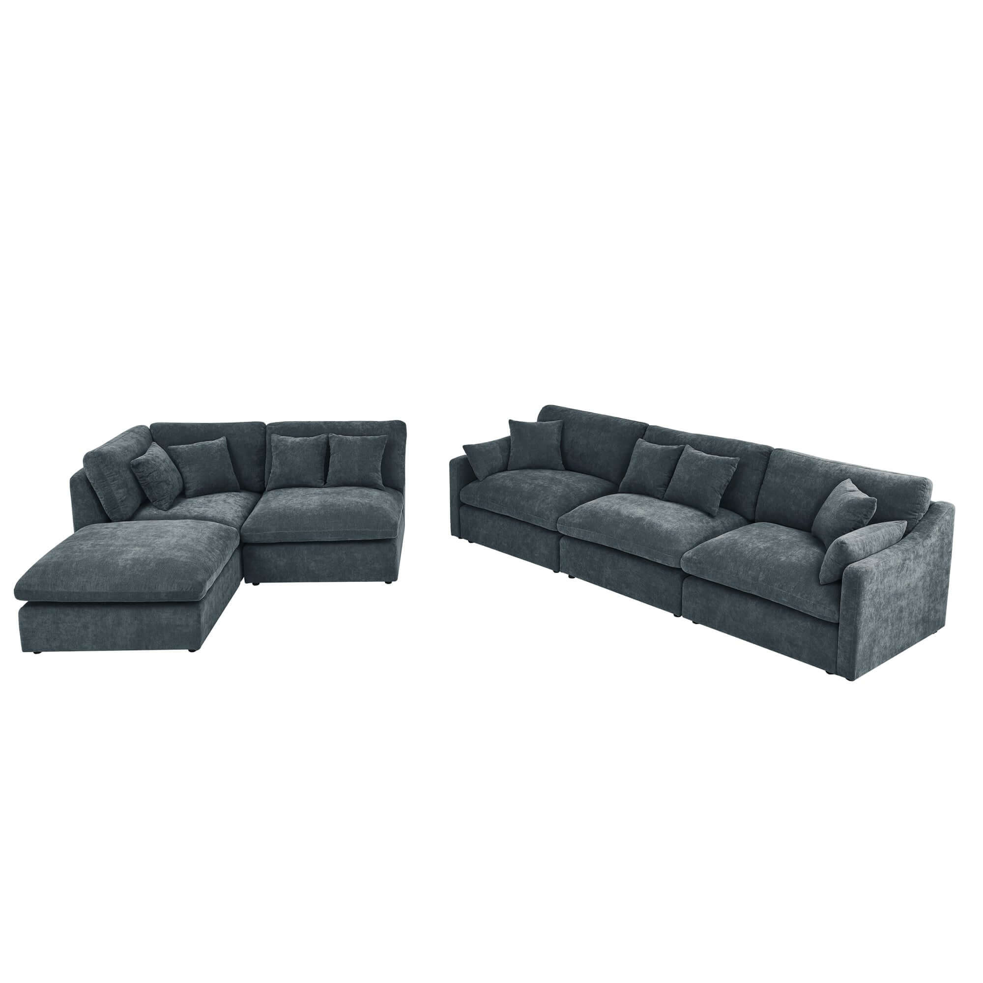 Sofa L Shape, Corner Sectional Couch with Ottoman, Gray