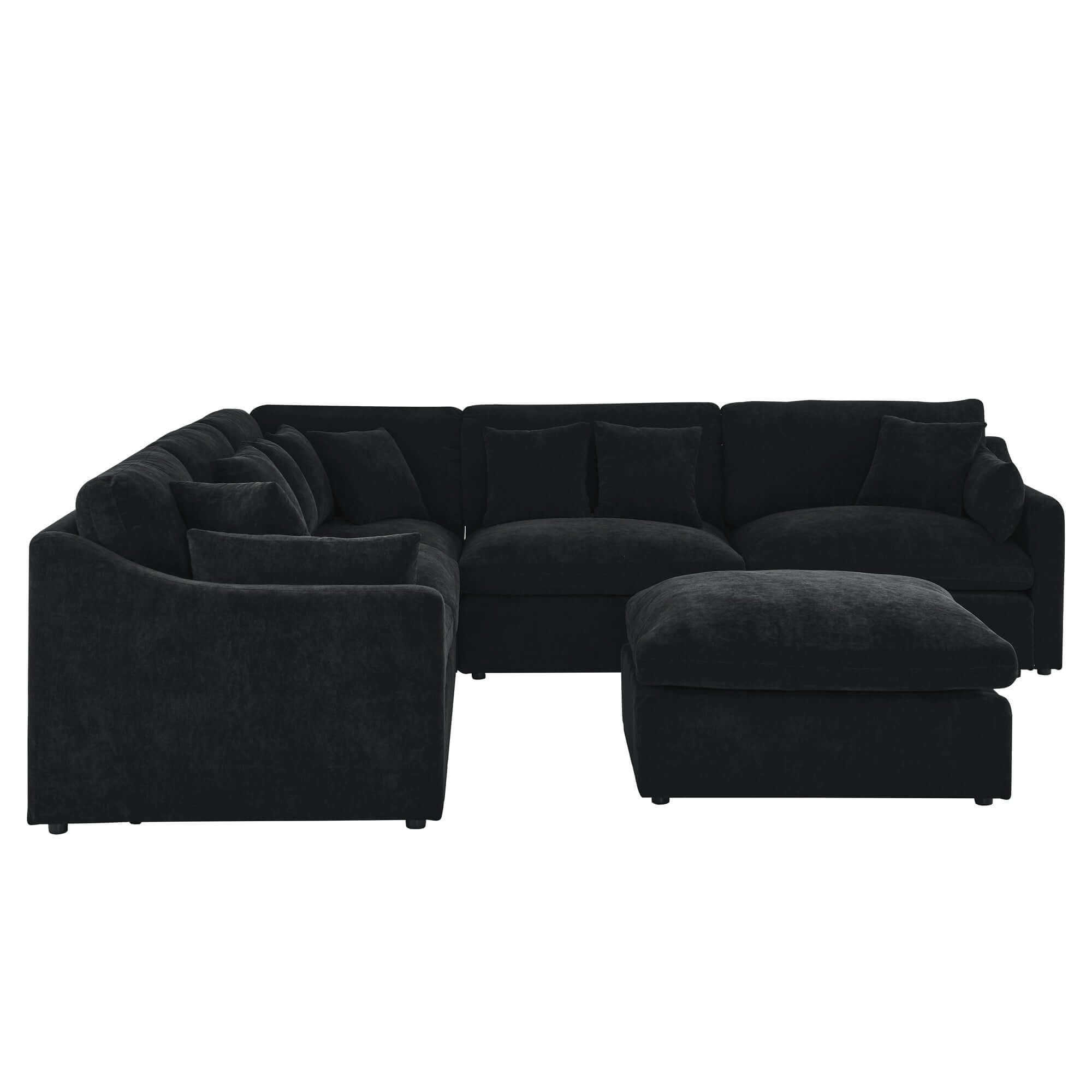 Sofa L Shape, Corner Sectional Couch with Ottoman, Black