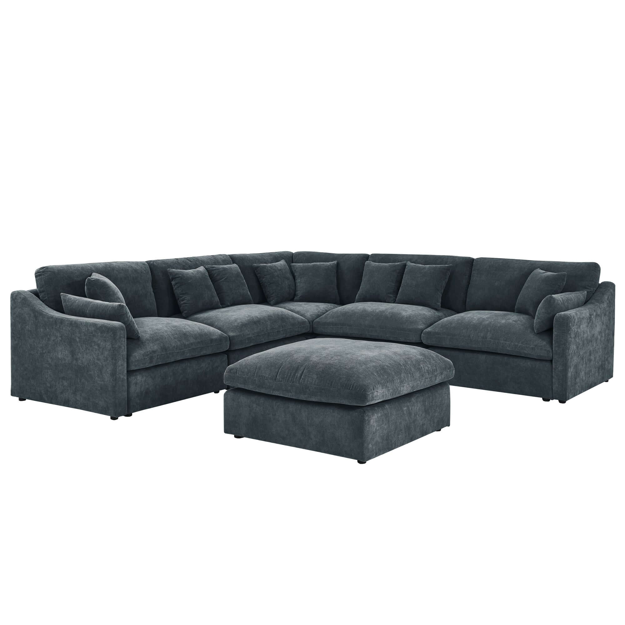 Sofa L Shape, Corner Sectional Couch with Ottoman, Gray