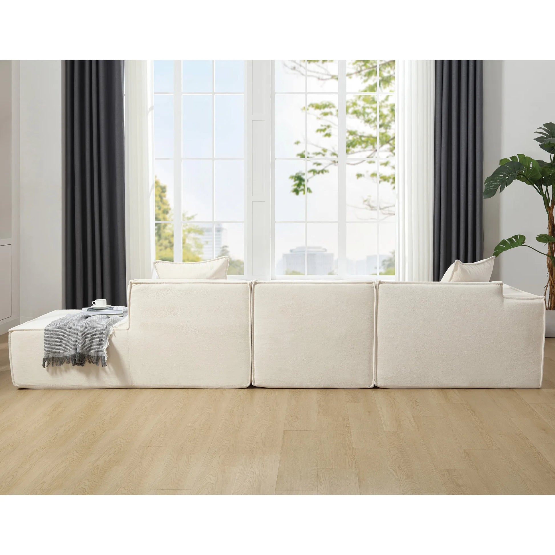 Modular Lounge Sofa, L Shaped Sectional with Chaise, Beige