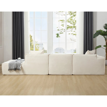 Modular Lounge Sofa, L Shaped Sectional with Chaise, Beige