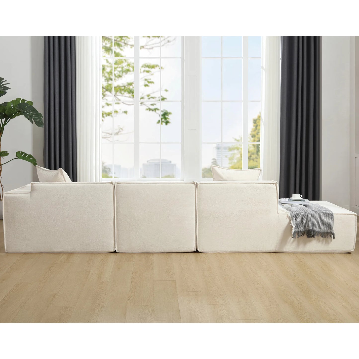Modular Lounge Sofa, L Shaped Sectional with Chaise, Beige