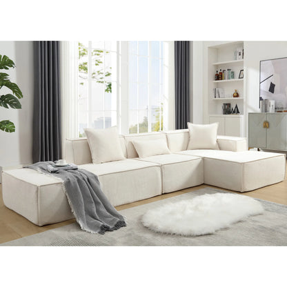 Modular Lounge Sofa, L Shaped Sectional with Chaise, Beige