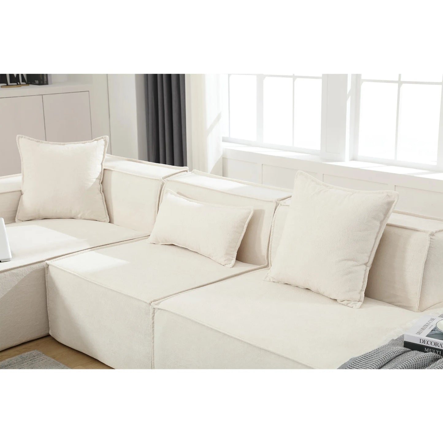Modular Lounge Sofa, L Shaped Sectional with Chaise, Beige