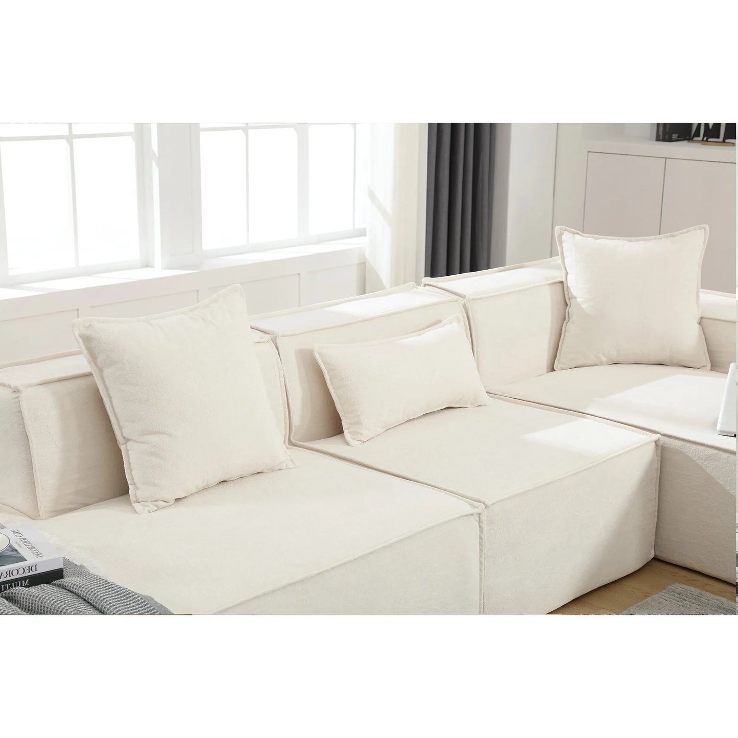 Modular Lounge Sofa, L Shaped Sectional with Chaise, Beige