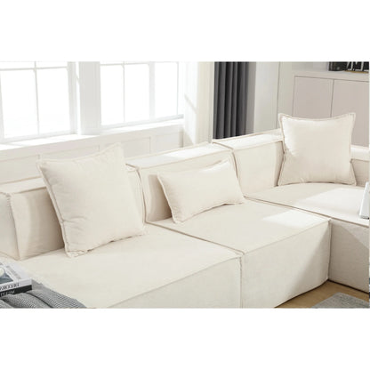 Modular Lounge Sofa, L Shaped Sectional with Chaise, Beige