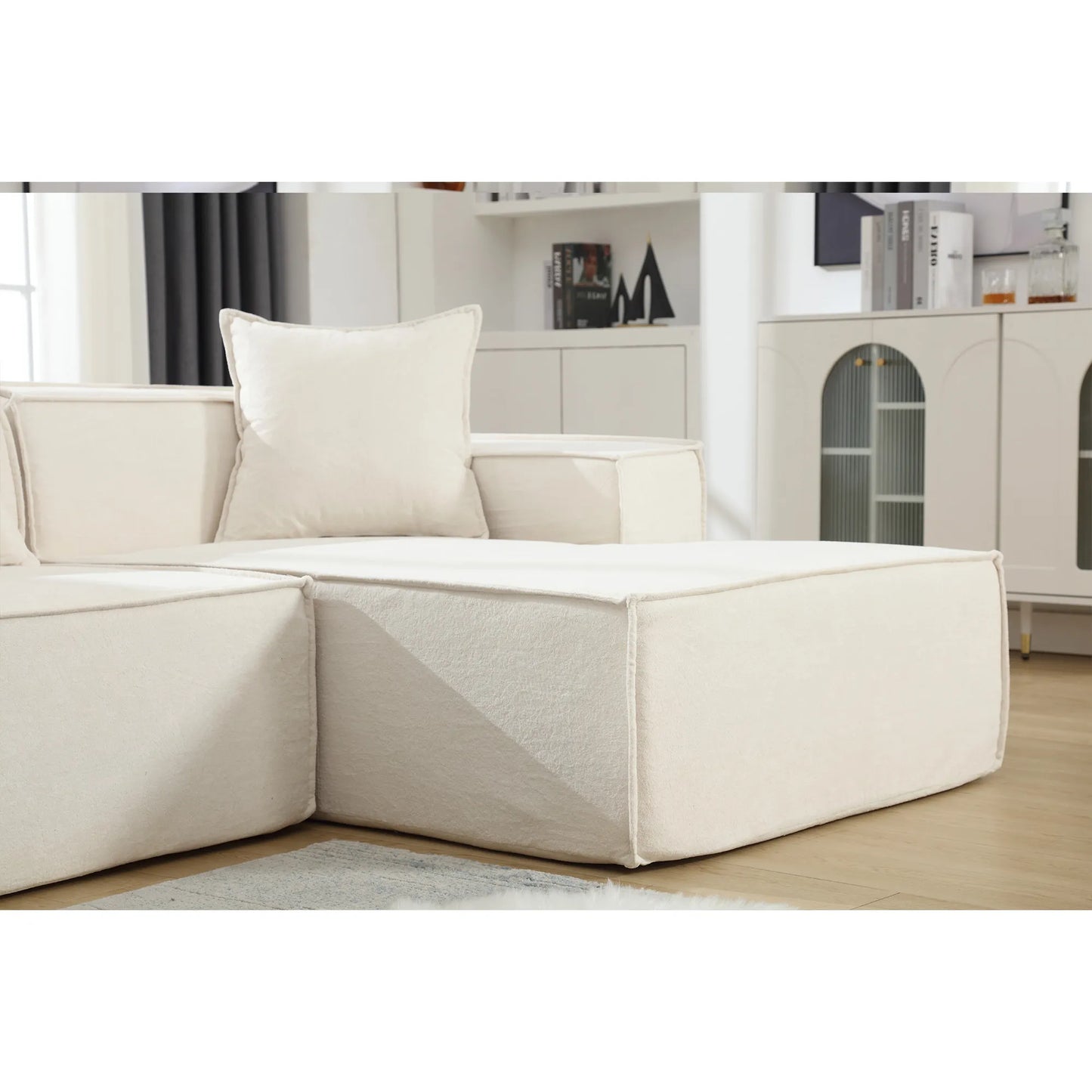 Modular Lounge Sofa, L Shaped Sectional with Chaise, Beige