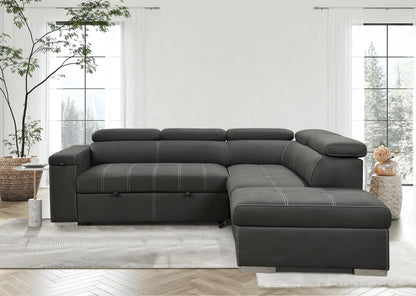 Louie L-Shaped Sofa Bed, Convertible Couch Pullout with Storage Chaise and Adjustable Headrest - Gray