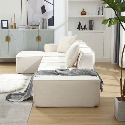 Modular Lounge Sofa, L Shaped Sectional with Chaise, Beige