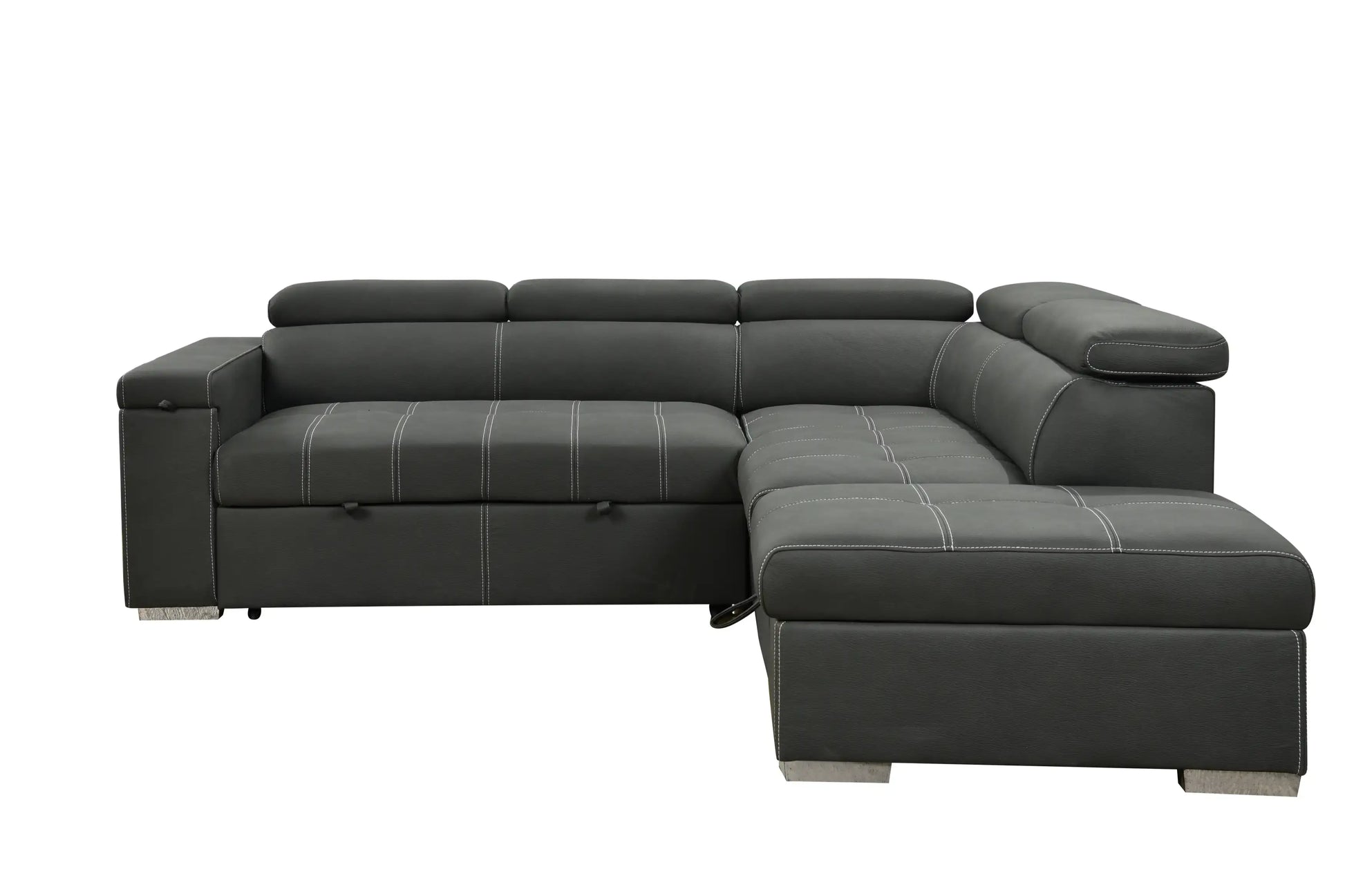 Louie L-Shaped Sofa Bed, Convertible Couch Pullout with Storage Chaise and Adjustable Headrest - Gray