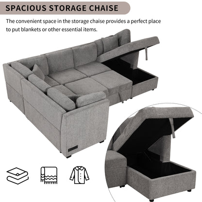 Louie Sectional Sleeper Sofa, Couch with Chaise and Storage - Gray