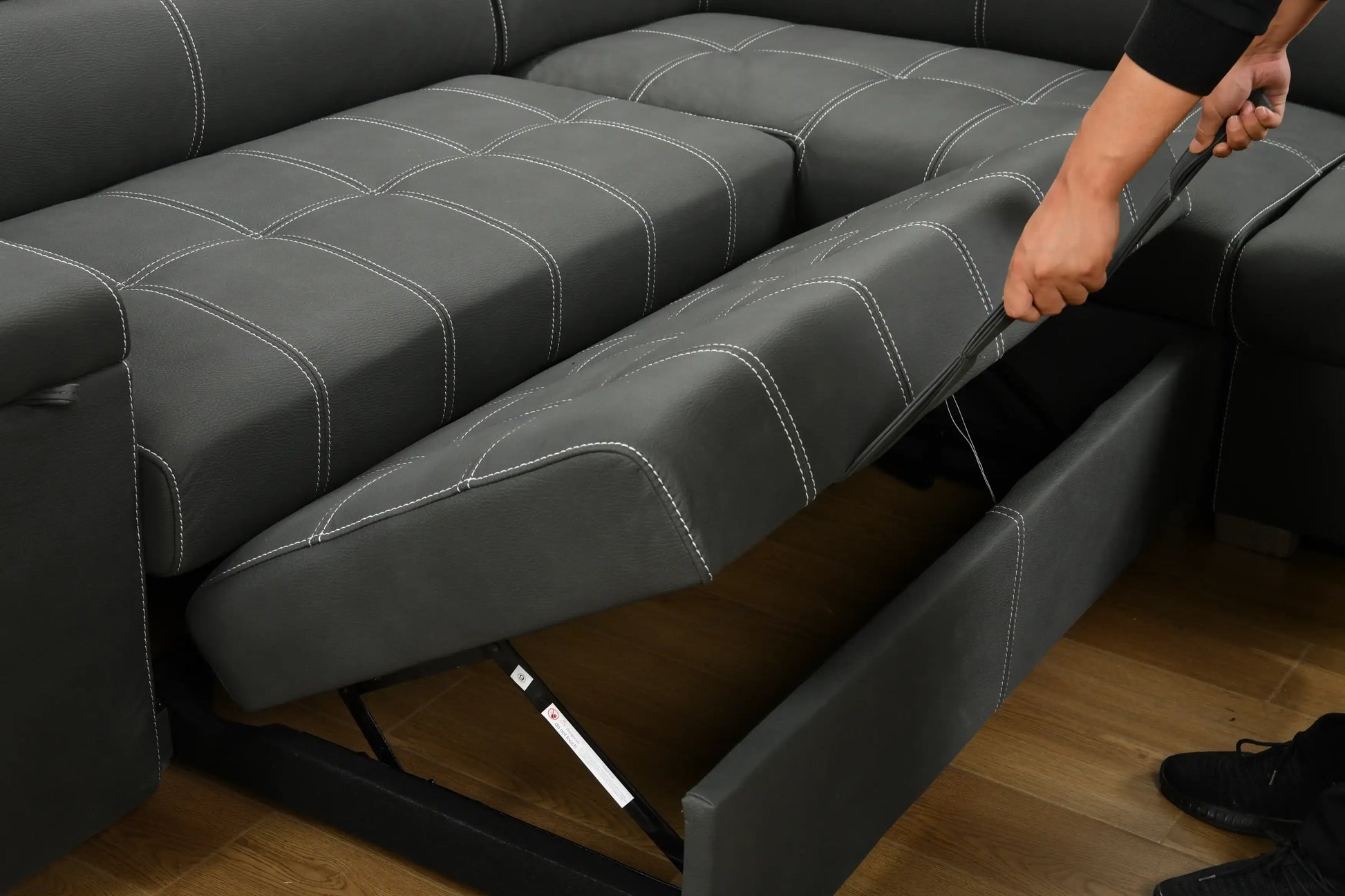 Louie L-Shaped Sofa Bed, Convertible Couch Pullout with Storage Chaise and Adjustable Headrest - Gray