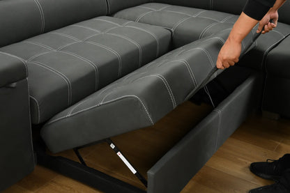 Louie L-Shaped Sofa Bed, Convertible Couch Pullout with Storage Chaise and Adjustable Headrest - Gray