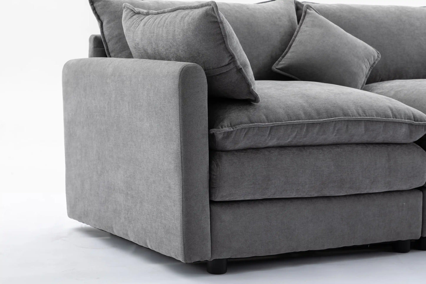 Louie Sofa L Shape, Modular Couch with Ottoman - Gray