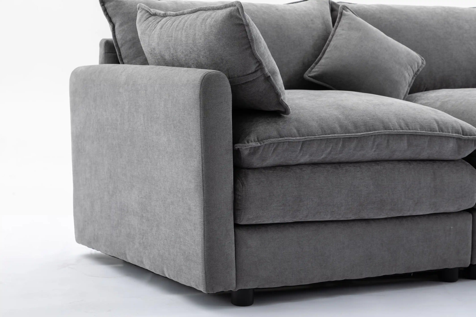 Louie Sofa L Shape, Modular Couch with Ottoman - Gray