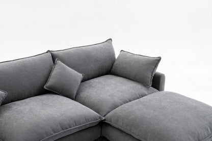 Louie Sofa L Shape, Modular Couch with Ottoman - Gray