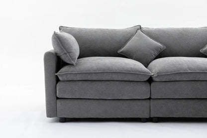 Louie Sofa L Shape, Modular Couch with Ottoman - Gray