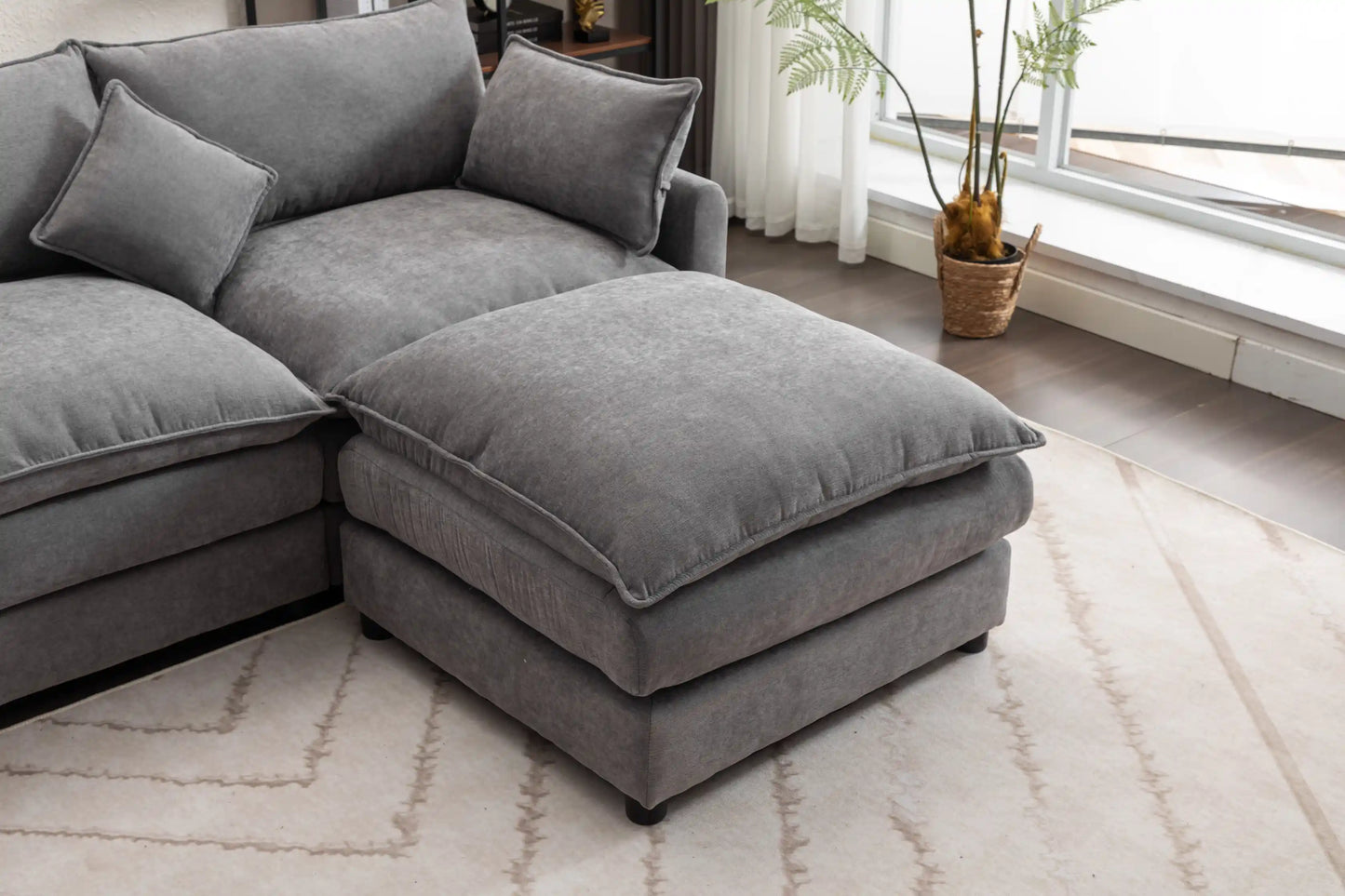 Louie Sofa L Shape, Modular Couch with Ottoman - Gray