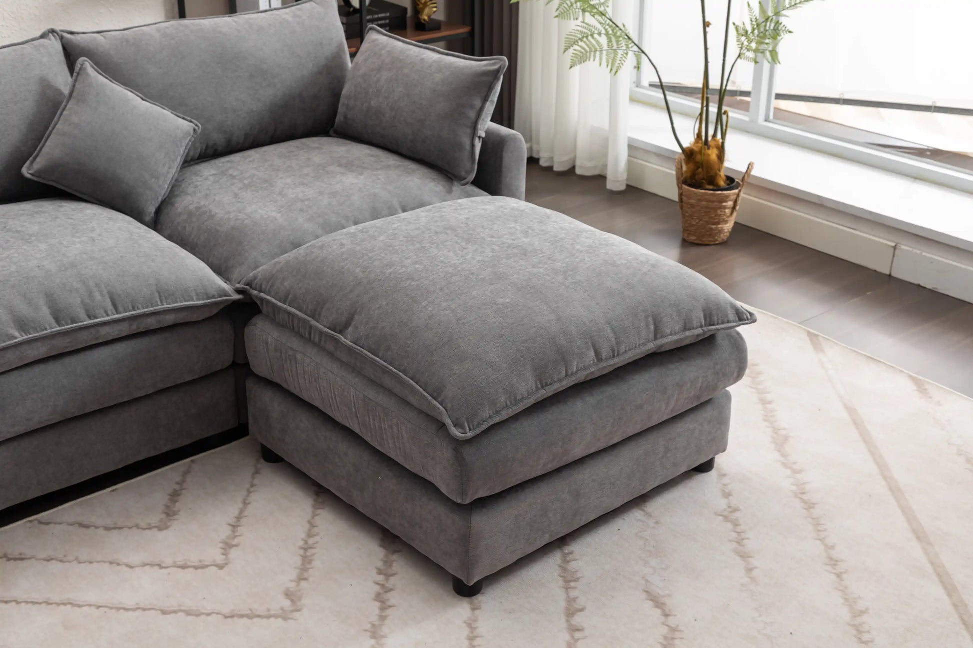 Louie Sofa L Shape, Modular Couch with Ottoman - Gray