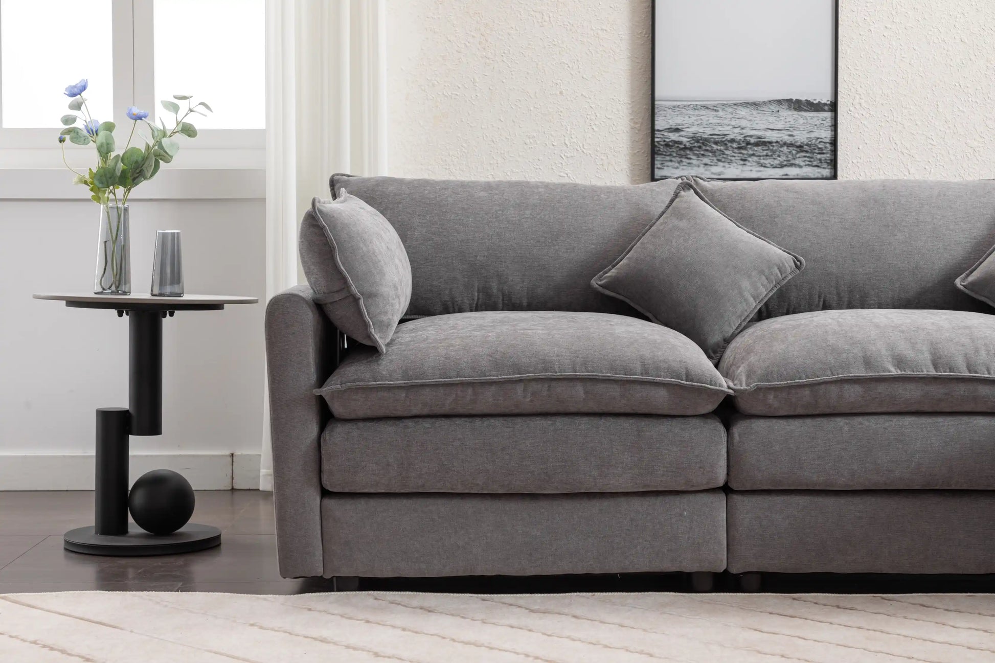 Louie Sofa L Shape, Modular Couch with Ottoman - Gray