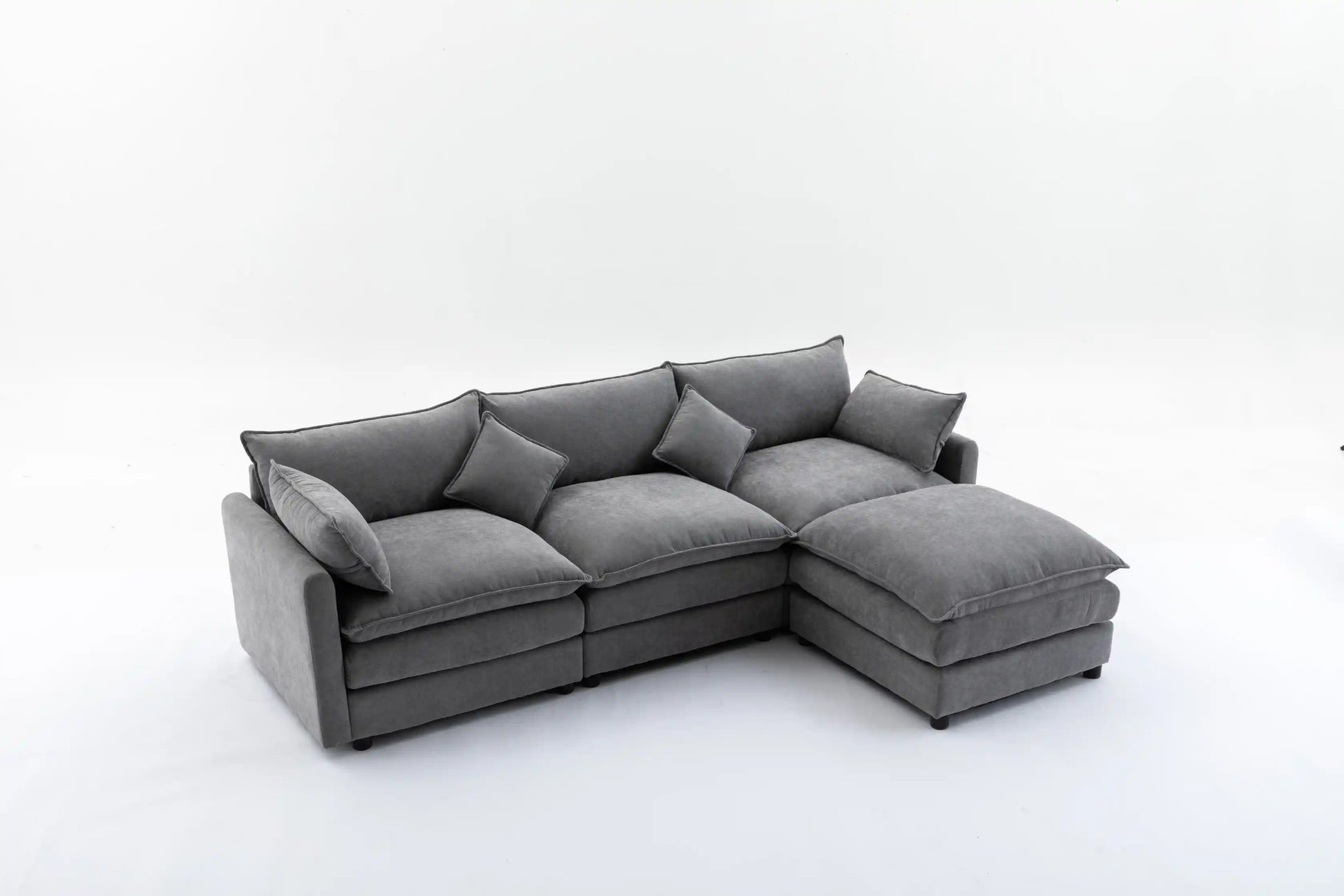 Louie Sofa L Shape, Modular Couch with Ottoman - Gray