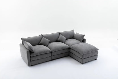 Louie Sofa L Shape, Modular Couch with Ottoman - Gray