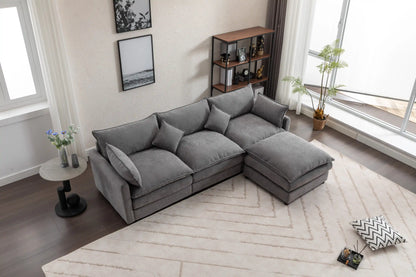 Louie Sofa L Shape, Modular Couch with Ottoman - Gray