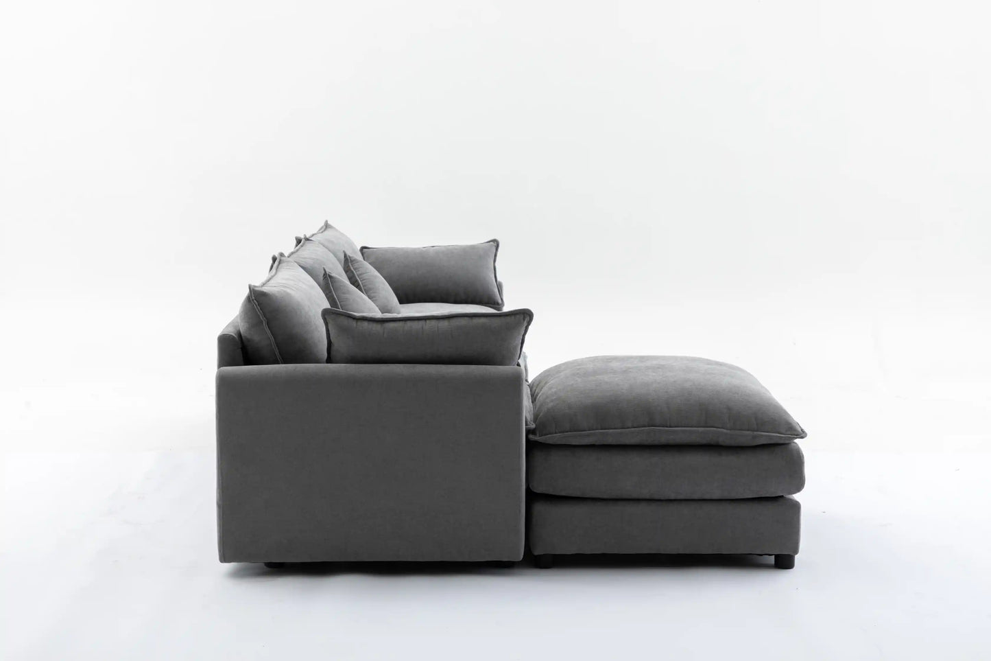 Louie Sofa L Shape, Modular Couch with Ottoman - Gray