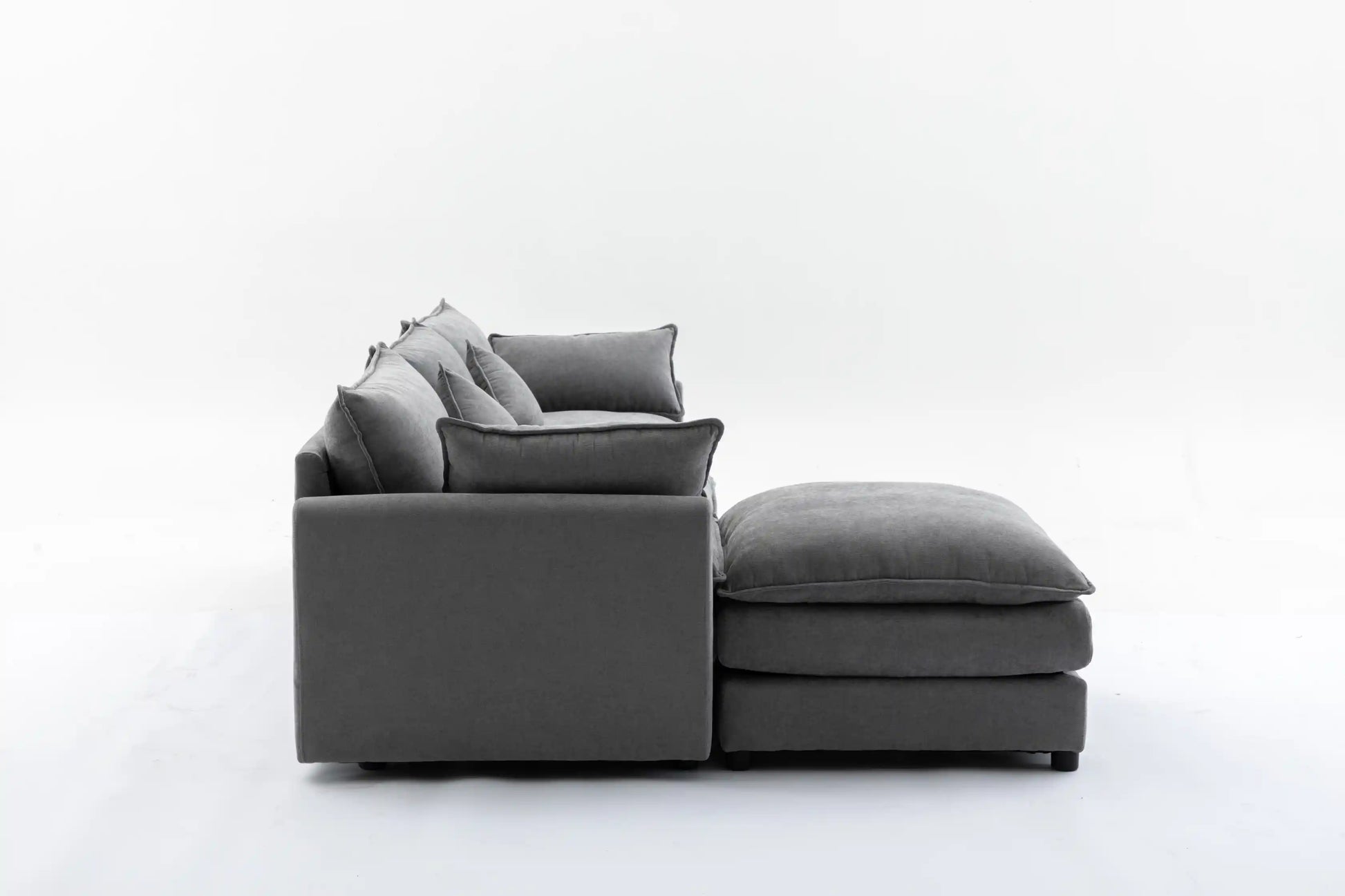 Louie Sofa L Shape, Modular Couch with Ottoman - Gray