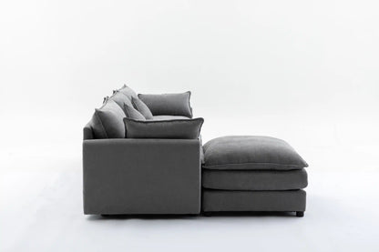 Louie Sofa L Shape, Modular Couch with Ottoman - Gray