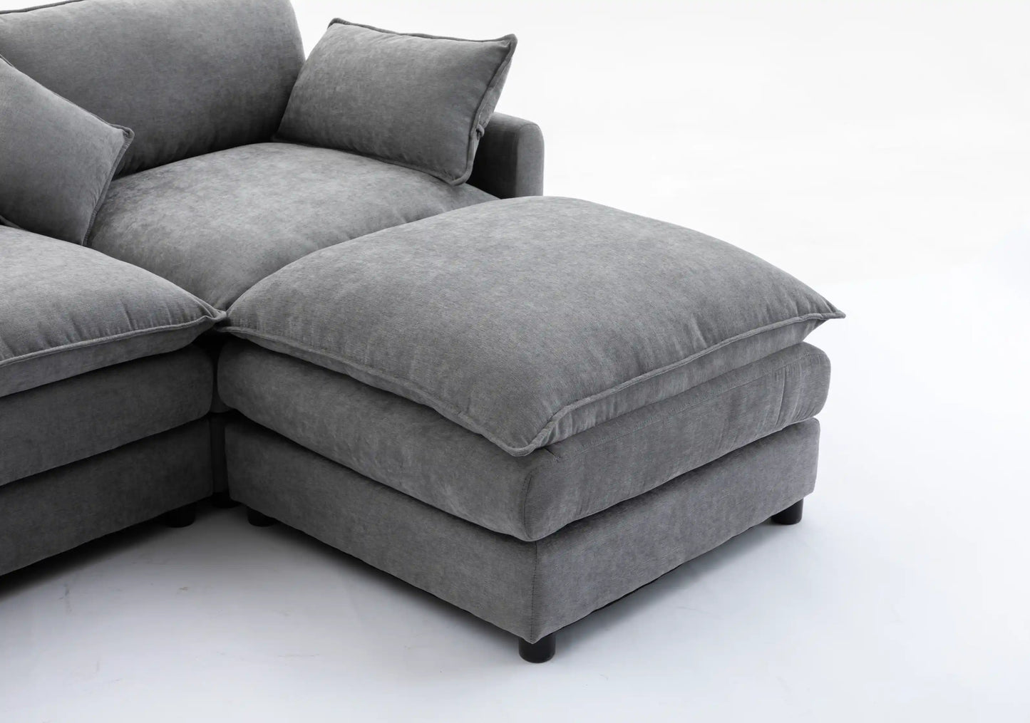 Louie Sofa L Shape, Modular Couch with Ottoman - Gray