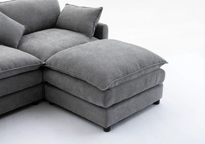 Louie Sofa L Shape, Modular Couch with Ottoman - Gray