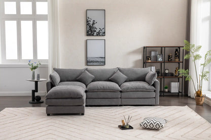 Louie Sofa L Shape, Modular Couch with Ottoman - Gray