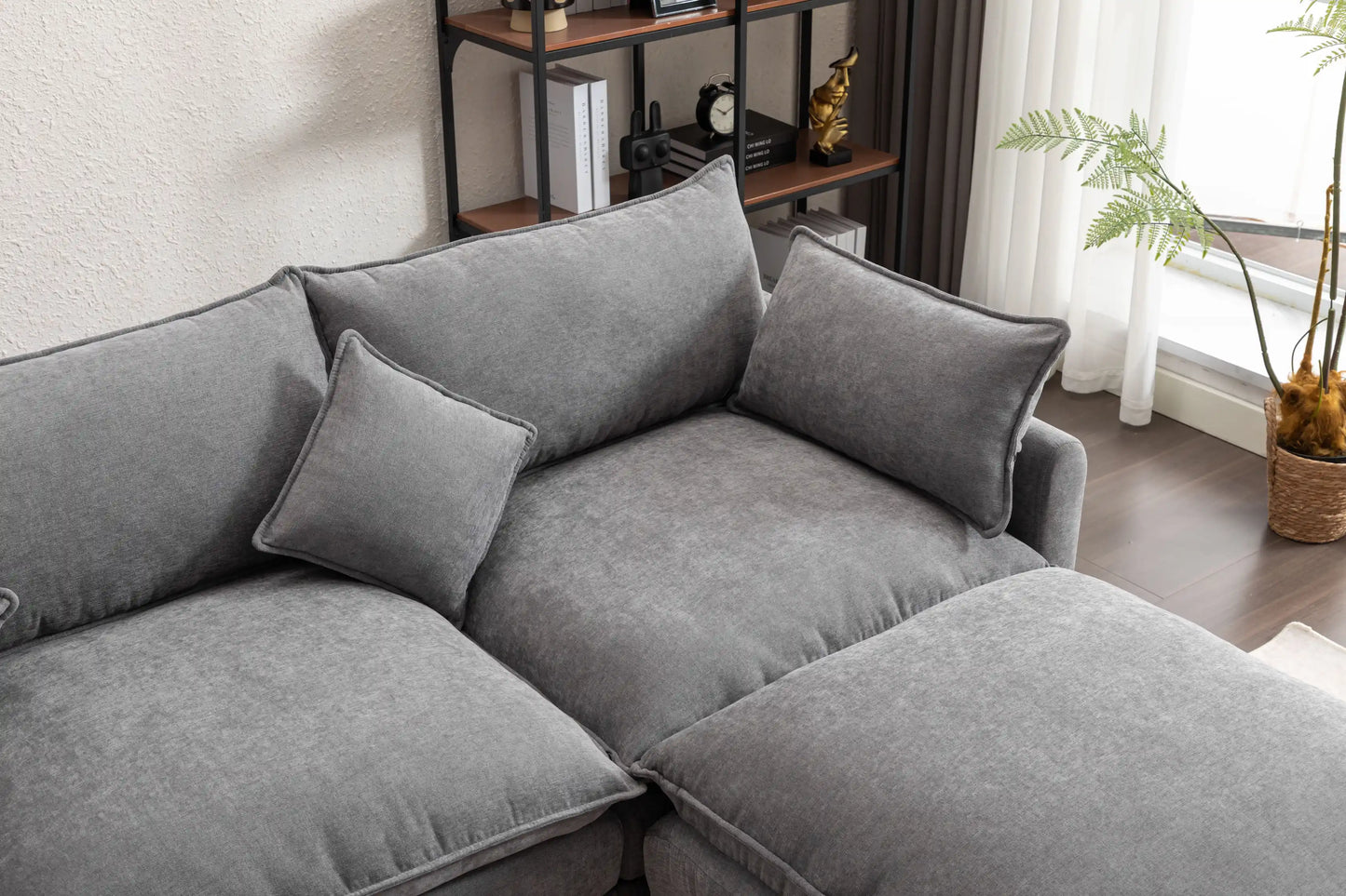 Louie Sofa L Shape, Modular Couch with Ottoman - Gray