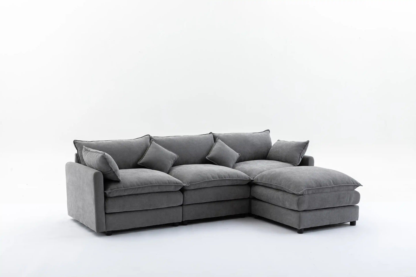 Louie Sofa L Shape, Modular Couch with Ottoman - Gray
